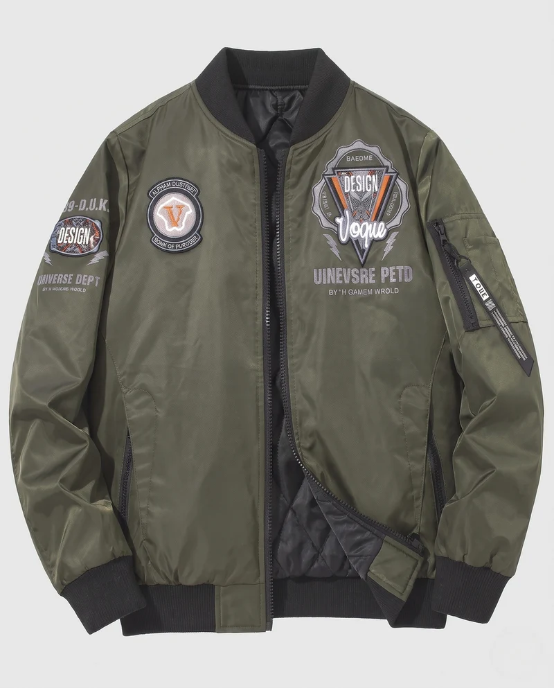 Herren Leichte Nylon-Bomberjacke mit Badge‑Prints, Ärmeltasche und gesteppter Thermofütterung Nord Taschen
