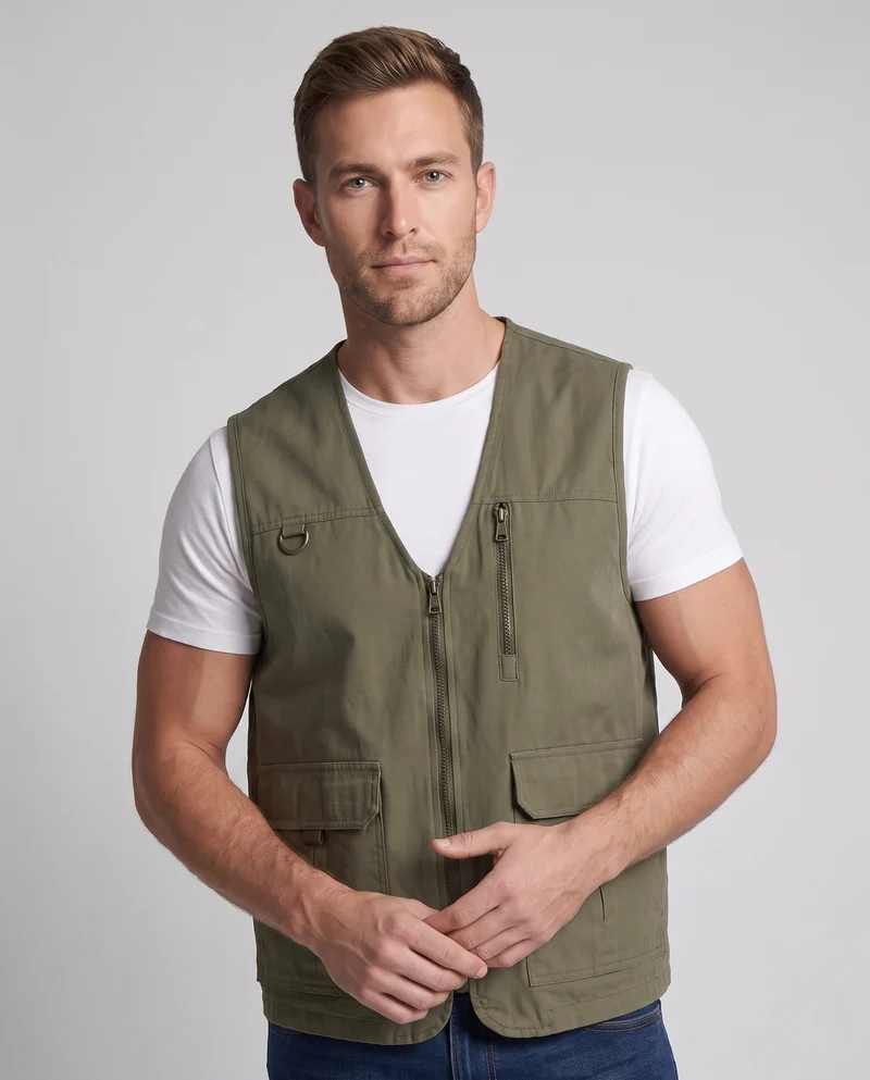 Herren Leichte Outdoor-Utilityweste aus robustem Canvas mit Mesh‑Futter und Multifunktions‑Taschen Nord Taschen