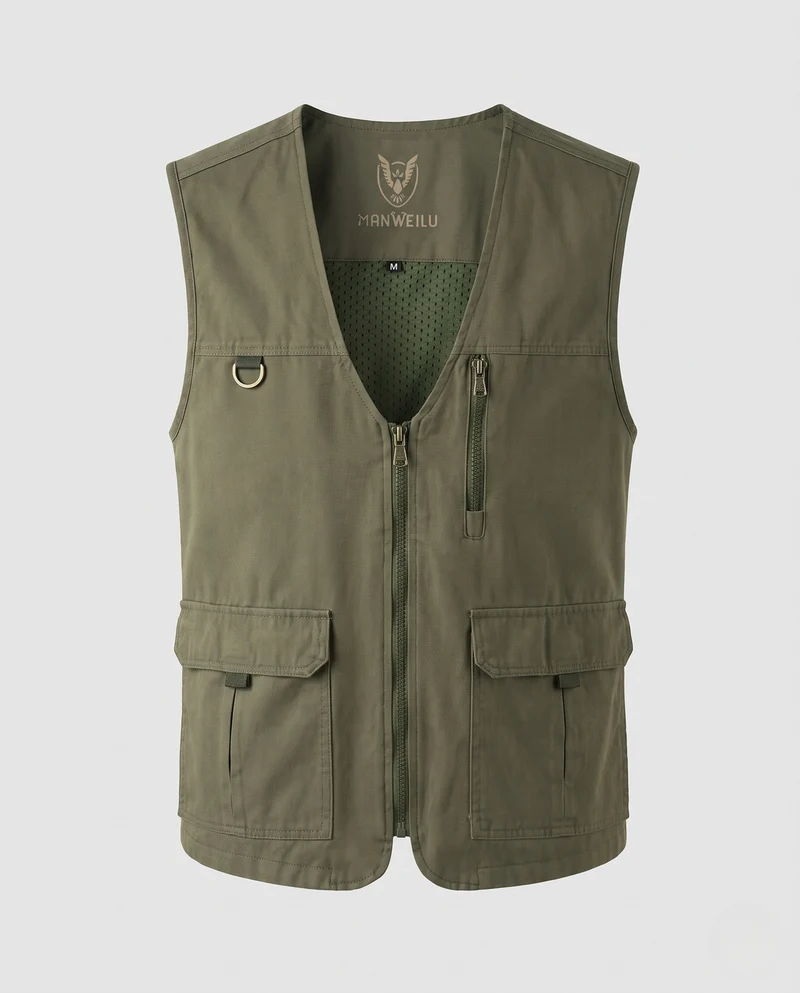 Herren Leichte Outdoor-Utilityweste aus robustem Canvas mit Mesh‑Futter und Multifunktions‑Taschen Nord Taschen