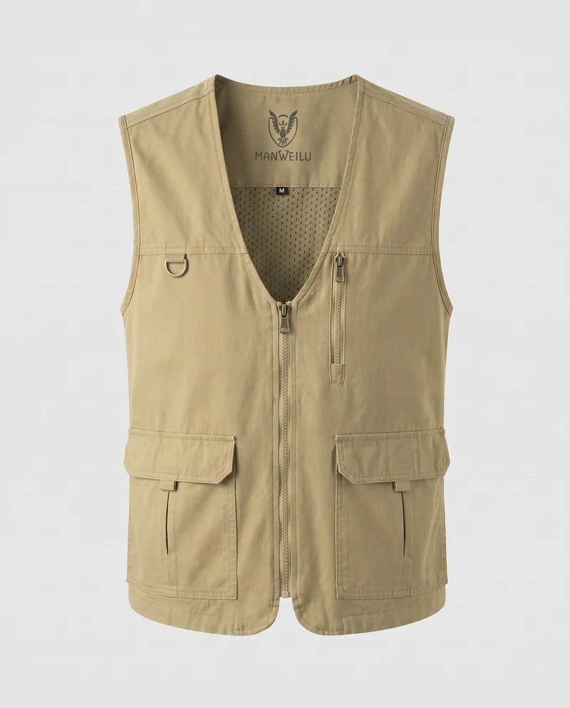 Herren Leichte Outdoor-Utilityweste aus robustem Canvas mit Mesh‑Futter und Multifunktions‑Taschen Nord Taschen