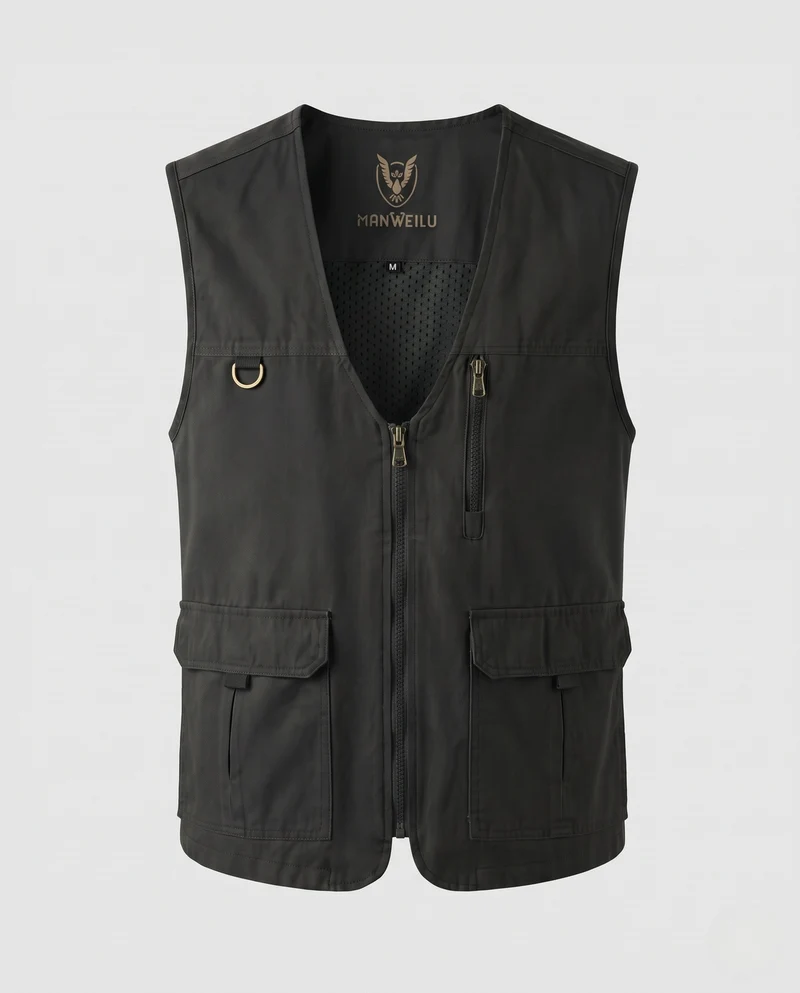 Herren Leichte Outdoor-Utilityweste aus robustem Canvas mit Mesh‑Futter und Multifunktions‑Taschen Nord Taschen