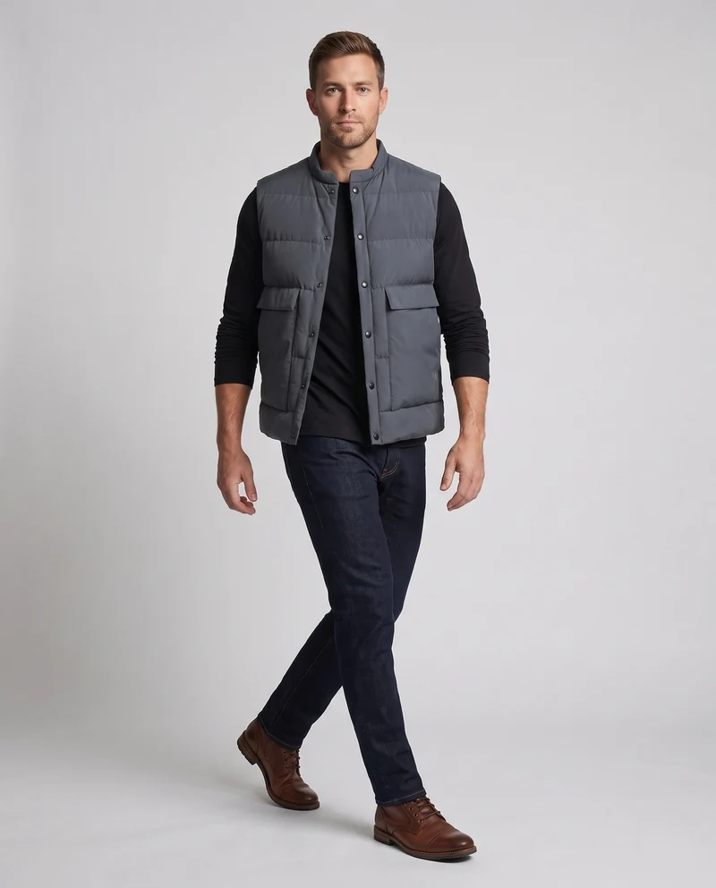 Herren Minimalistische Thermo-Utility-Weste mit Druckknopffront und großen Klappentaschen Nord Taschen
