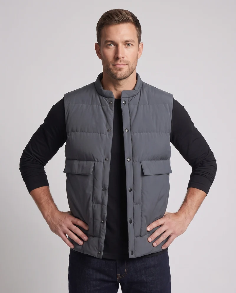 Herren Minimalistische Thermo-Utility-Weste mit Druckknopffront und großen Klappentaschen Nord Taschen