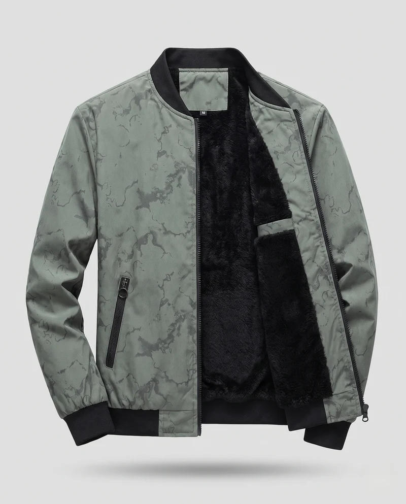 Herren Gefütterte Bomberjacke mit Teddyfutter und Camouflageoptik Nord Taschen