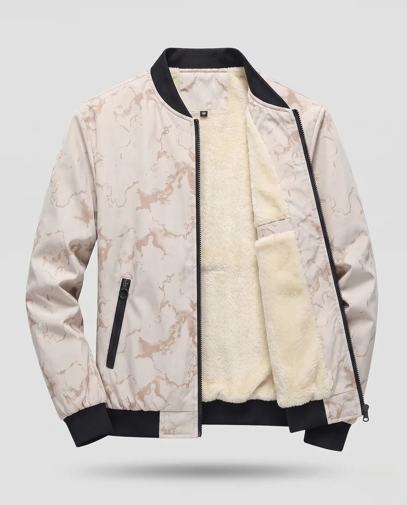 Herren Gefütterte Bomberjacke mit Teddyfutter und Camouflageoptik Nord Taschen