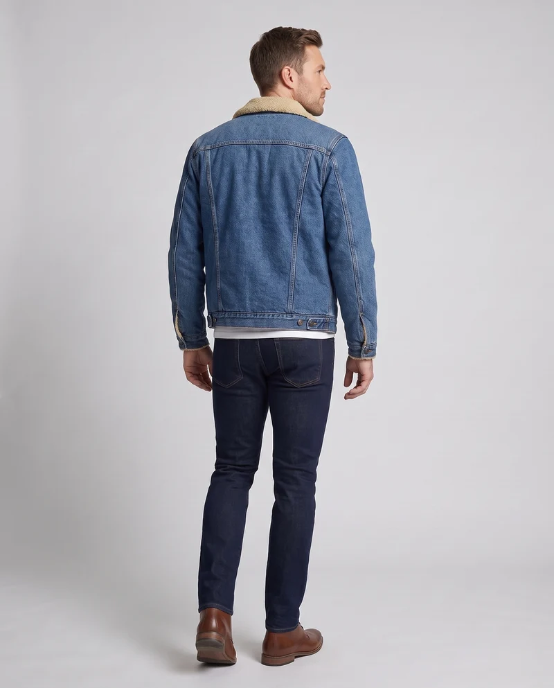 Herren Gefütterte Denim-Jeansjacke mit Teddyfutter, hohem Kragen und Thermoisolierung Nord Taschen