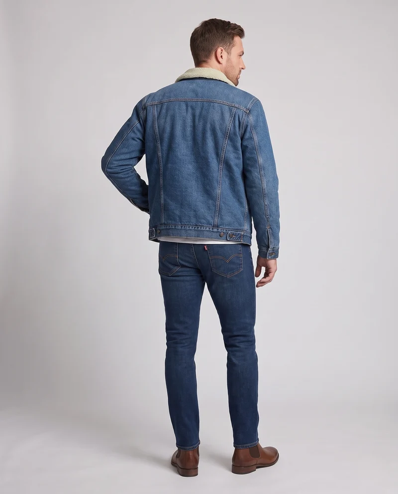 Herren Gefütterte Denim-Truckerjacke mit Teddyfleece-Innenfutter Nord Taschen