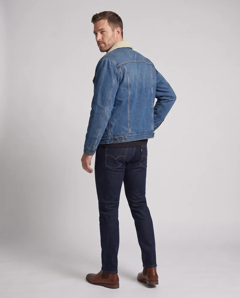 Herren Gefütterte Denim-Truckerjacke mit Teddyfutter und Kontrastnähten Nord Taschen