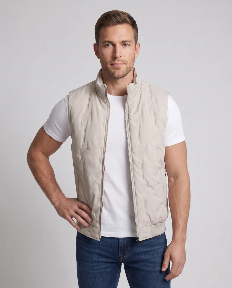 Herren Gefütterte Teddy‑Fleece‑Steppweste mit hohem Kragen und Sherpa‑Innenfutter Nord Taschen