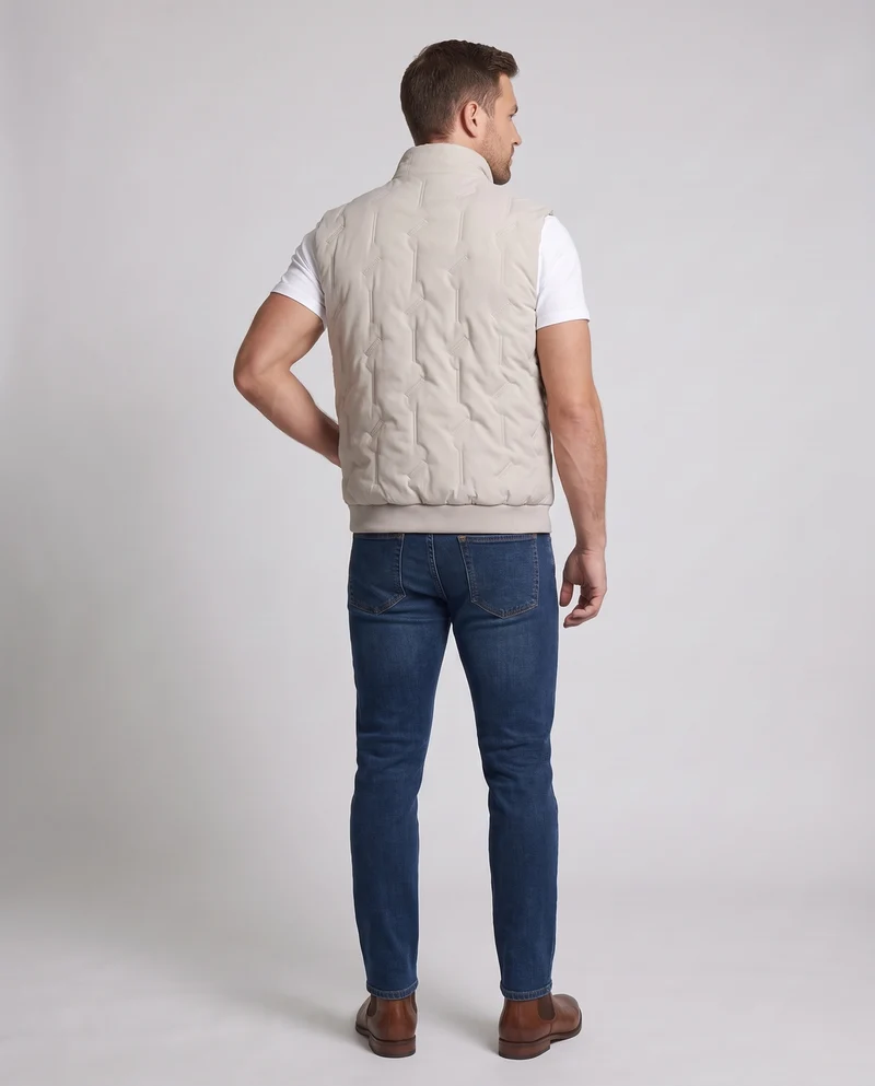 Herren Gefütterte Teddy‑Fleece‑Steppweste mit hohem Kragen und Sherpa‑Innenfutter Nord Taschen