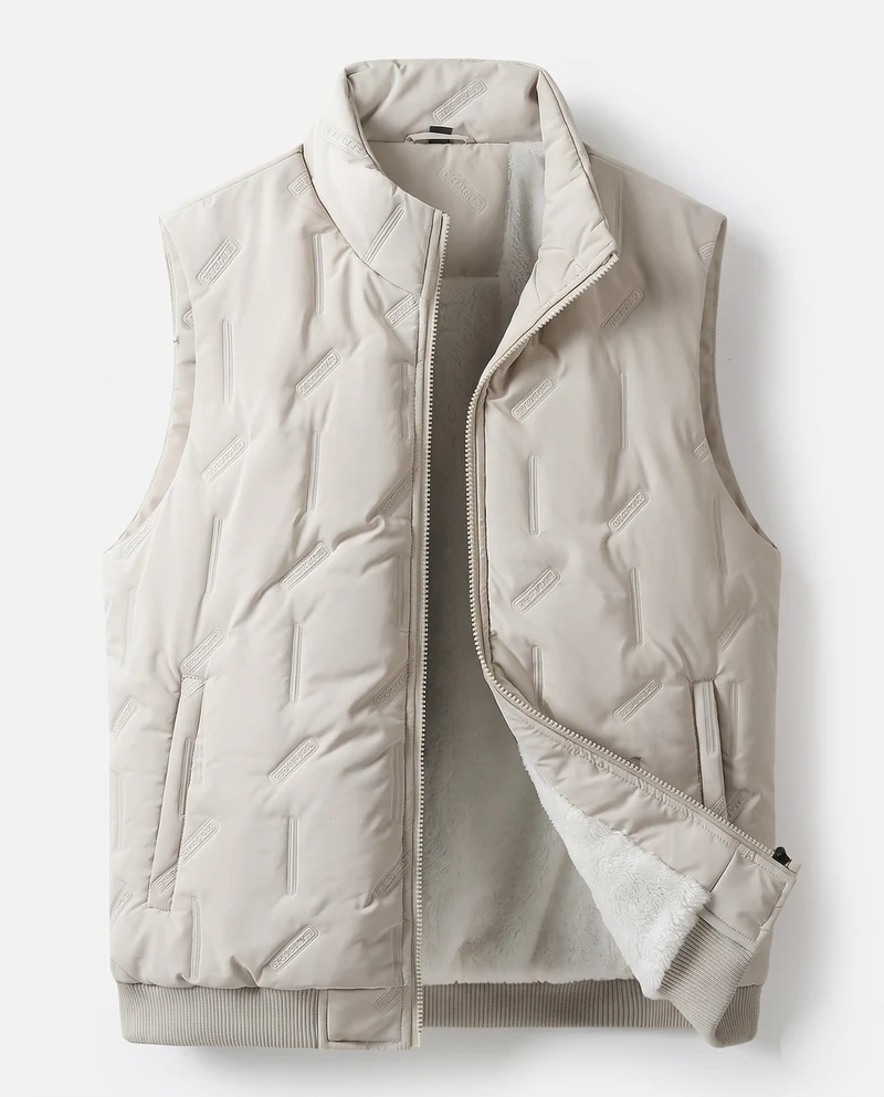 Herren Gefütterte Teddy‑Fleece‑Steppweste mit hohem Kragen und Sherpa‑Innenfutter Nord Taschen
