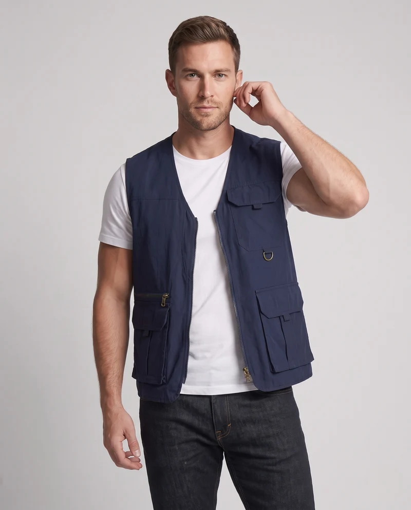 Herren Multifunktionale Cargo-Utility-Weste mit Reißverschluss, Mesh‑Futter und D‑Ring Nord Taschen