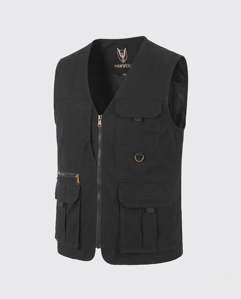 Herren Multifunktionale Cargo-Utility-Weste mit Reißverschluss, Mesh‑Futter und D‑Ring Nord Taschen