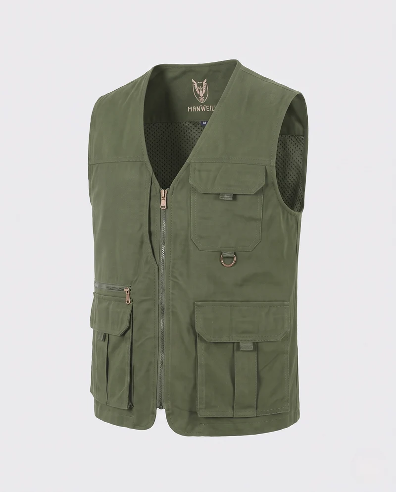 Herren Multifunktionale Cargo-Utility-Weste mit Reißverschluss, Mesh‑Futter und D‑Ring Nord Taschen