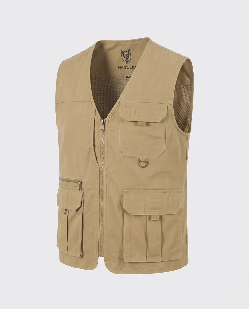 Herren Multifunktionale Cargo-Utility-Weste mit Reißverschluss, Mesh‑Futter und D‑Ring Nord Taschen
