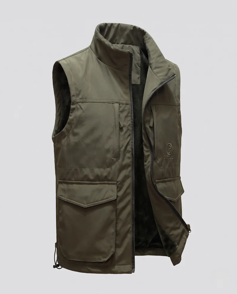 Herren Multifunktionale Outdoor-Weste mit hohem Kragen, Reißverschluss und Mehrfach-Taschen Nord Taschen
