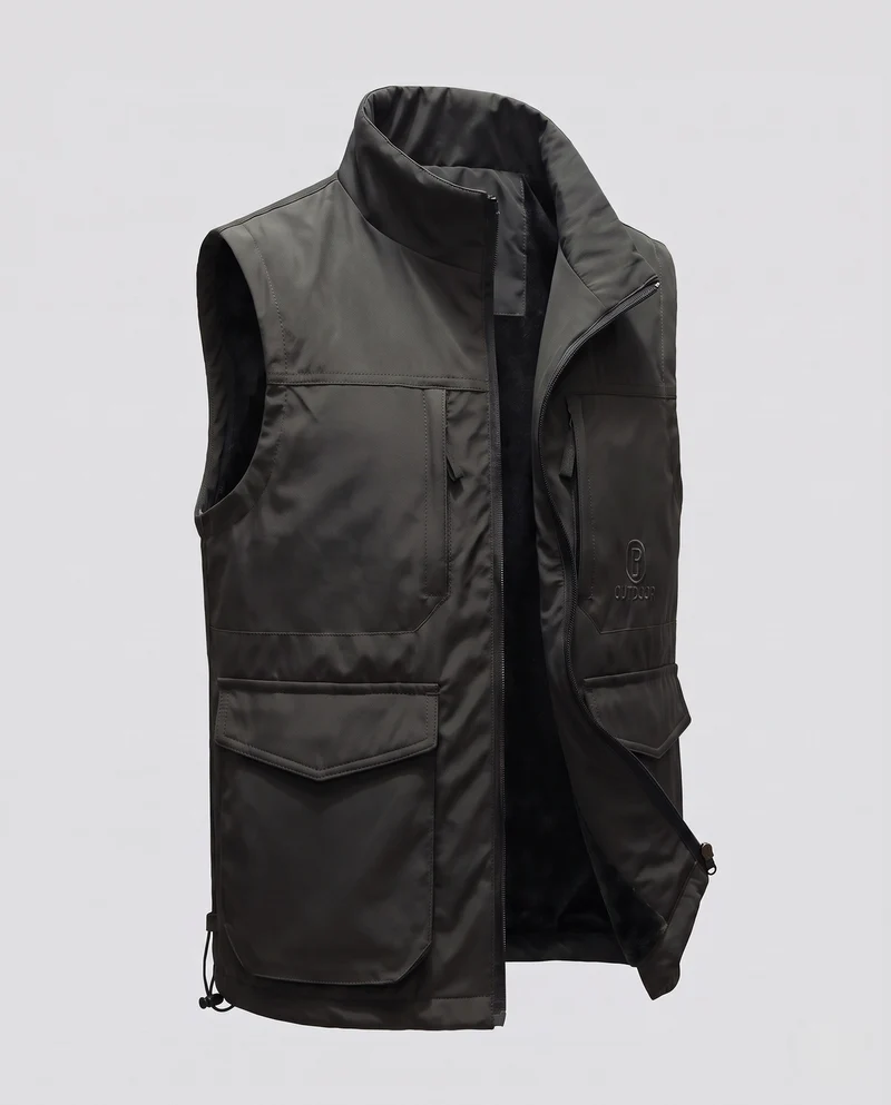 Herren Multifunktionale Outdoor-Weste mit hohem Kragen, Reißverschluss und Mehrfach-Taschen Nord Taschen