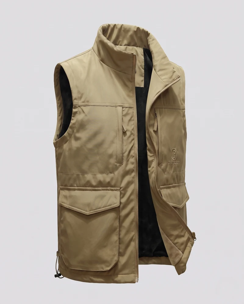 Herren Multifunktionale Outdoor-Weste mit hohem Kragen, Reißverschluss und Mehrfach-Taschen Nord Taschen