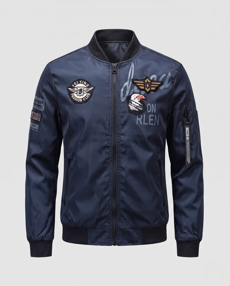Herren Satin-Bomberjacke im Pilot-Design mit gestickten Patches und Mehrfachtaschen Nord Taschen