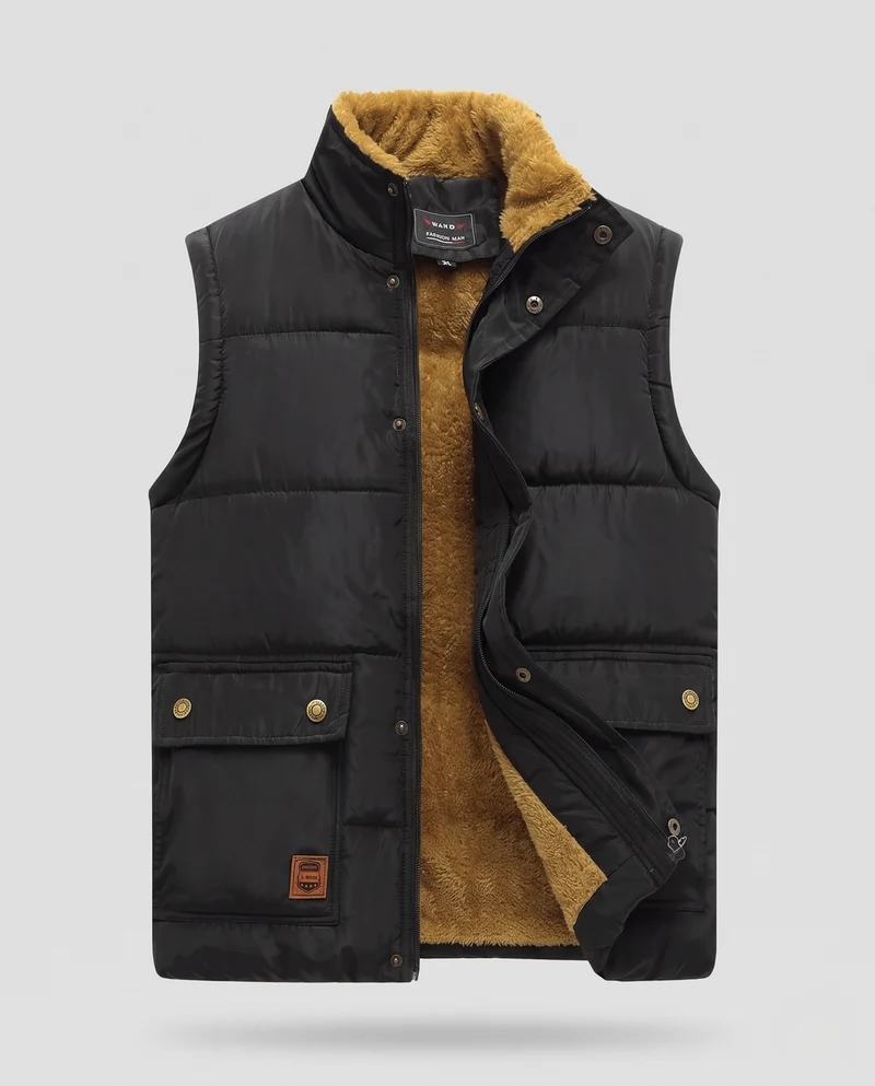 Herren Steppweste mit Teddyfutter, hochschließendem Kragen und Multifunktionstaschen Nord Taschen