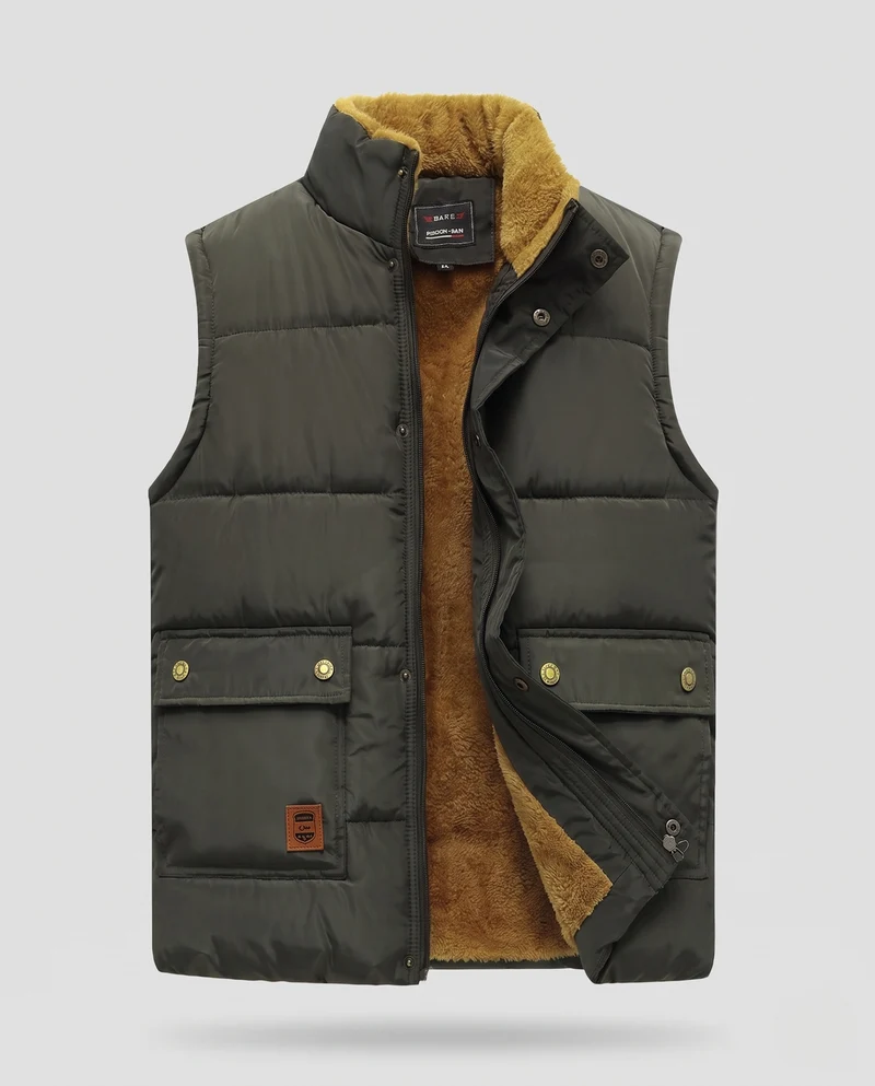 Herren Steppweste mit Teddyfutter, hochschließendem Kragen und Multifunktionstaschen Nord Taschen