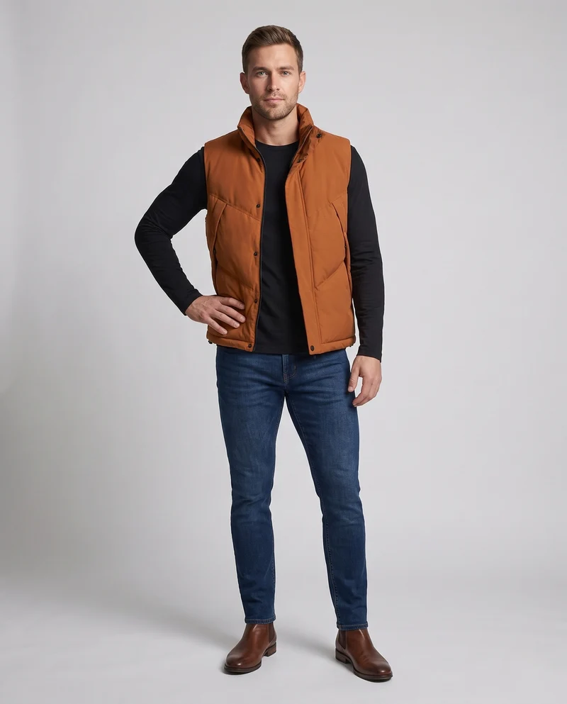 Herren Steppweste mit Thermoisolierung, hohem Stehkragen und verstellbarem Saum Nord Taschen