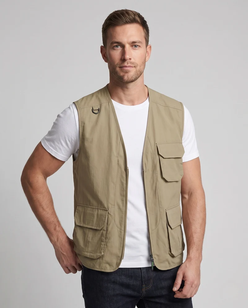 Herren Taktik-inspirierte Cargo-Weste mit Leichtnylon, Mehrfachklappentaschen und D-Ring Nord Taschen