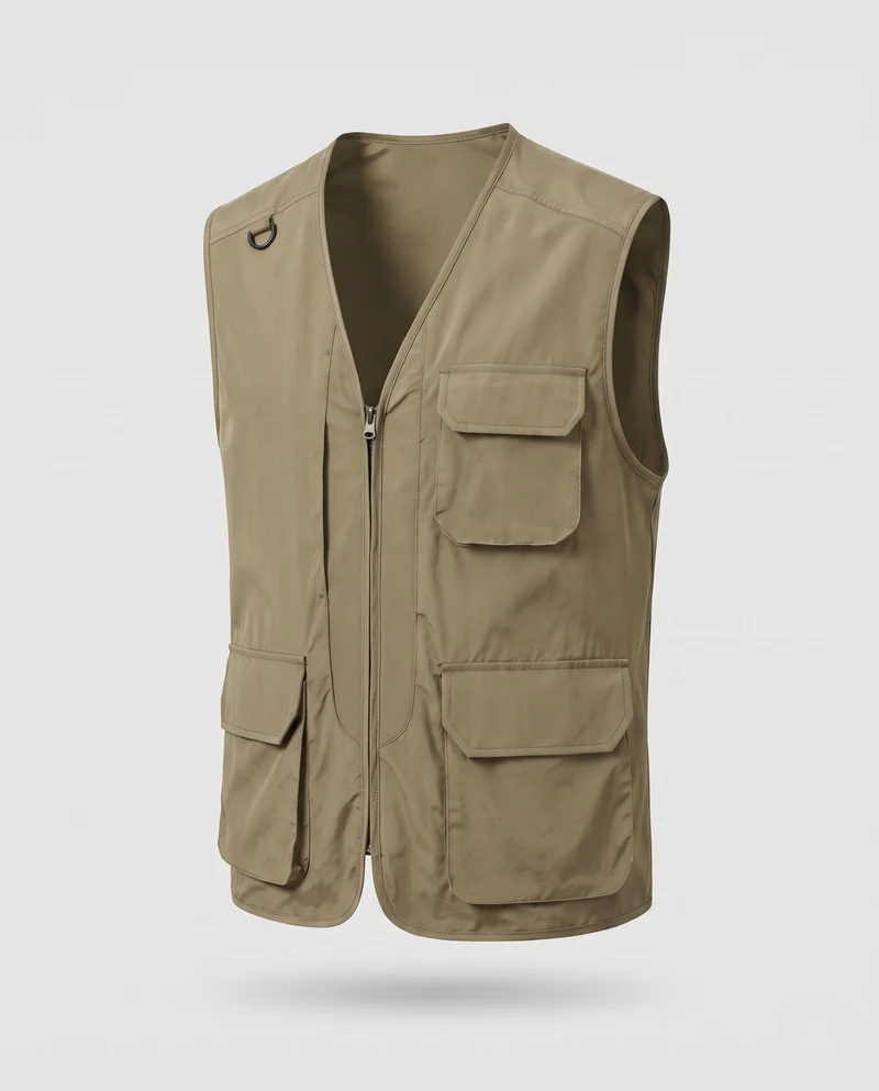 Herren Taktik-inspirierte Cargo-Weste mit Leichtnylon, Mehrfachklappentaschen und D-Ring Nord Taschen