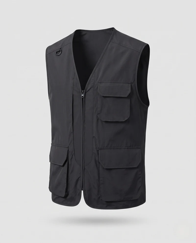 Herren Taktik-inspirierte Cargo-Weste mit Leichtnylon, Mehrfachklappentaschen und D-Ring Nord Taschen