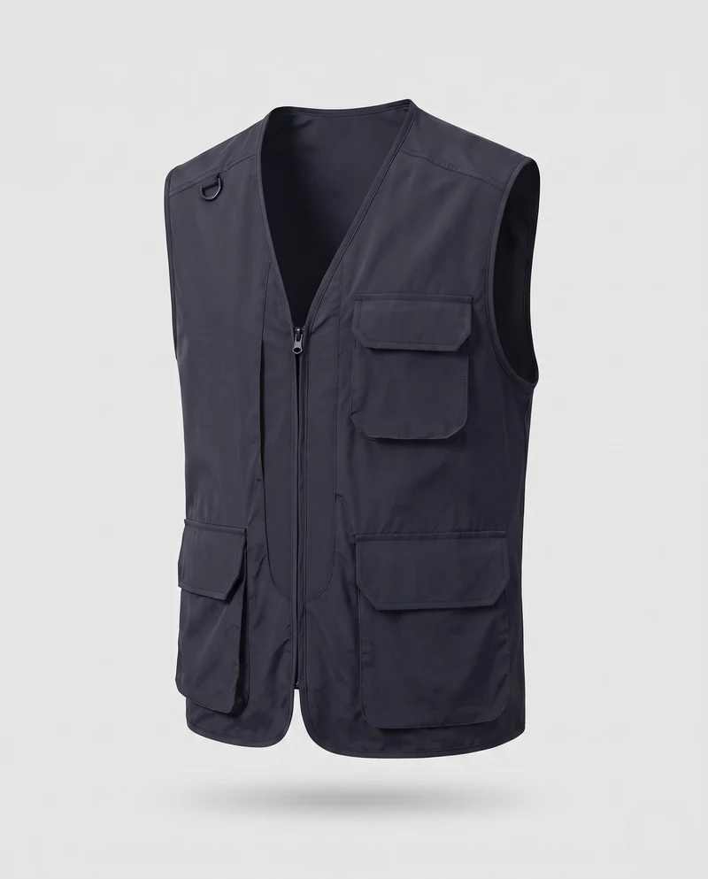 Herren Taktik-inspirierte Cargo-Weste mit Leichtnylon, Mehrfachklappentaschen und D-Ring Nord Taschen