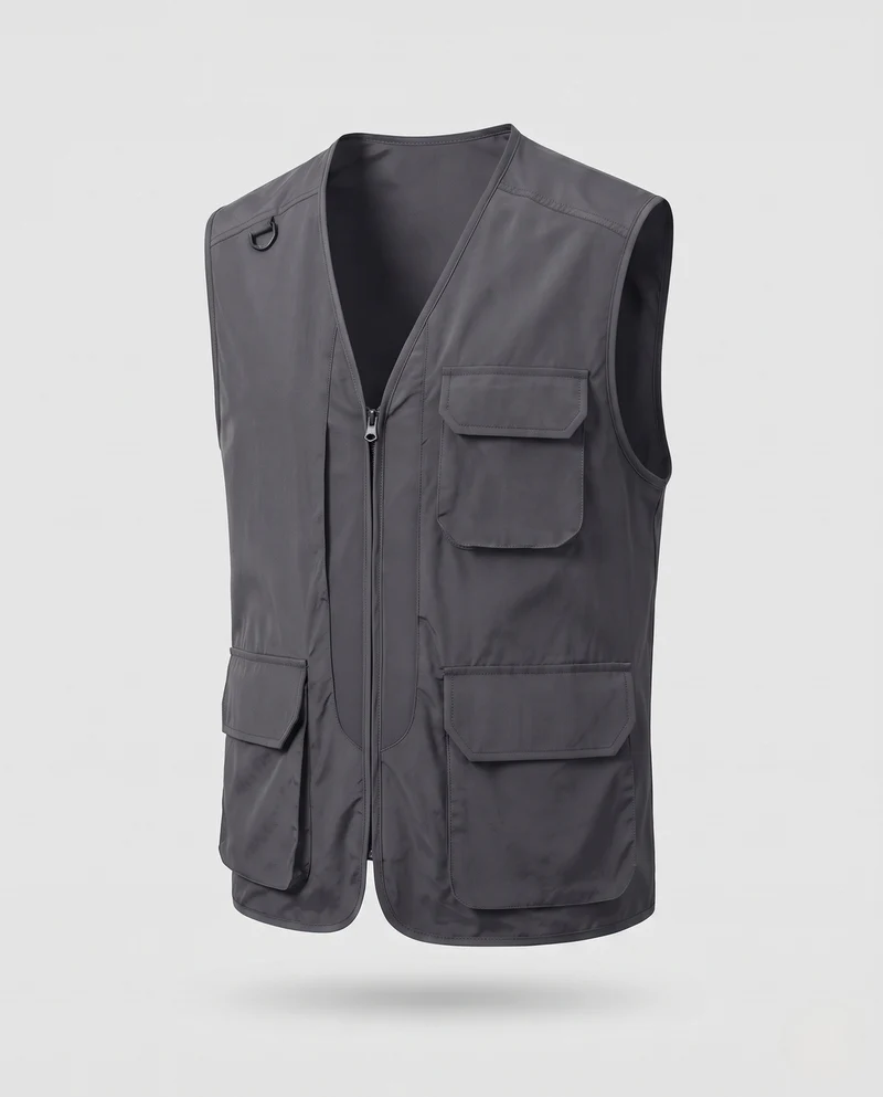 Herren Taktik-inspirierte Cargo-Weste mit Leichtnylon, Mehrfachklappentaschen und D-Ring Nord Taschen