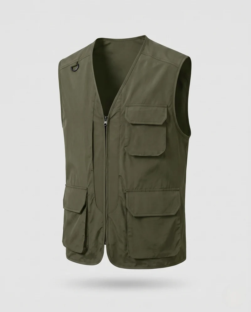 Herren Taktik-inspirierte Cargo-Weste mit Leichtnylon, Mehrfachklappentaschen und D-Ring Nord Taschen