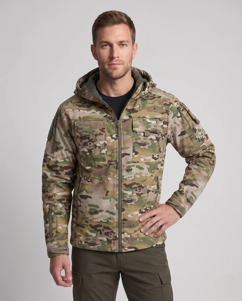 Herren Taktische Softshell-Jacke mit Kapuze, Multifunktionstaschen und Zip-Ärmeln Nord Taschen