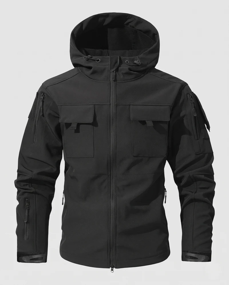 Herren Taktische Softshell-Jacke mit Kapuze, Multifunktionstaschen und Zip-Ärmeln Nord Taschen