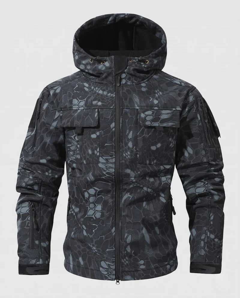 Herren Taktische Softshell-Jacke mit Kapuze, Multifunktionstaschen und Zip-Ärmeln Nord Taschen
