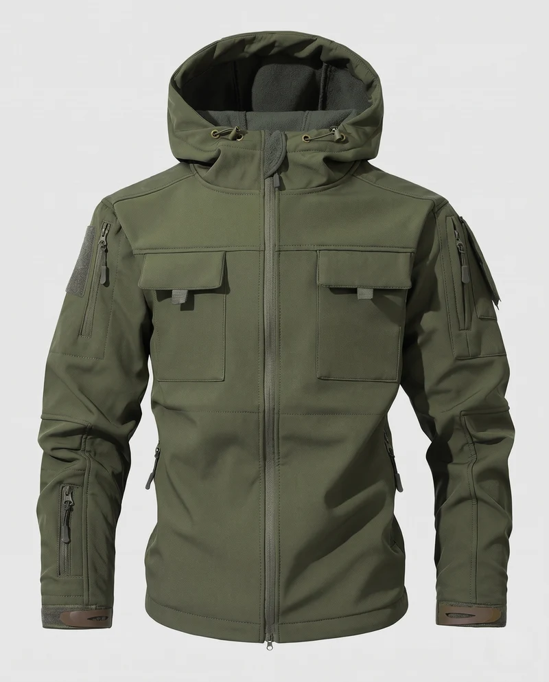 Herren Taktische Softshell-Jacke mit Kapuze, Multifunktionstaschen und Zip-Ärmeln Nord Taschen