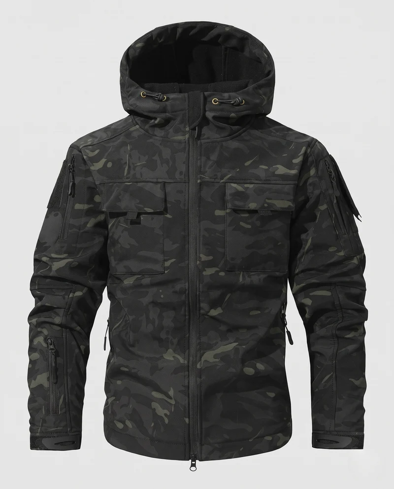 Herren Taktische Softshell-Jacke mit Kapuze, Multifunktionstaschen und Zip-Ärmeln Nord Taschen