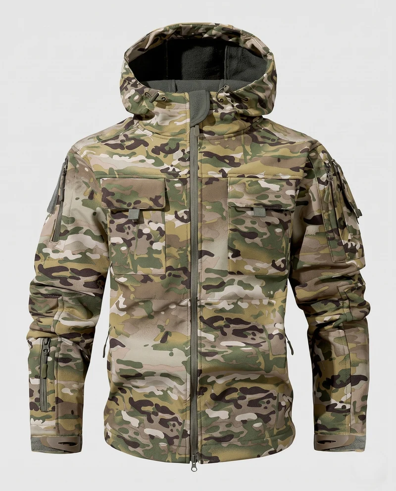 Herren Taktische Softshell-Jacke mit Kapuze, Multifunktionstaschen und Zip-Ärmeln Nord Taschen