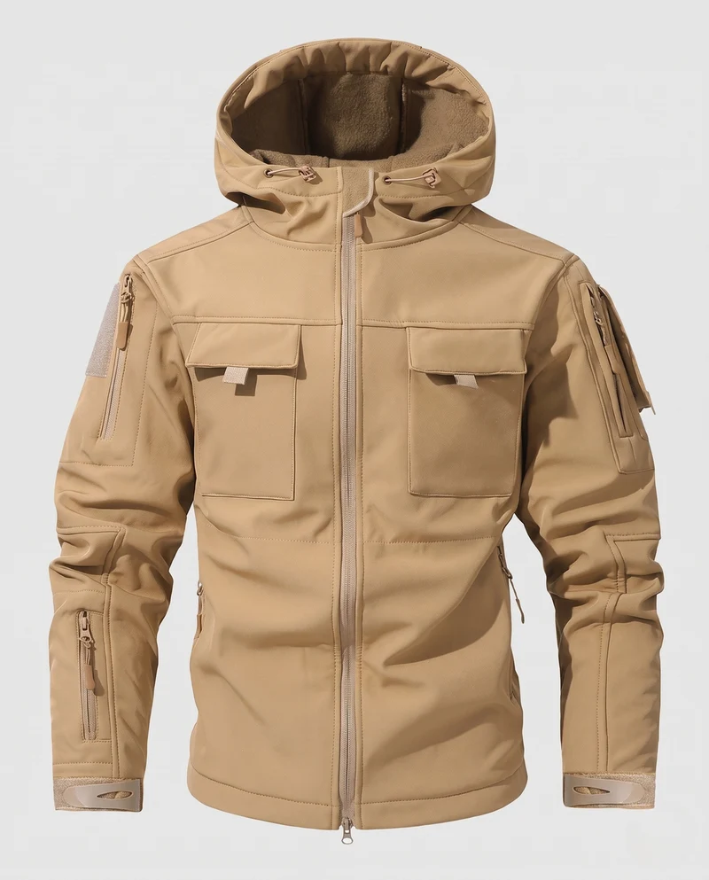 Herren Taktische Softshell-Jacke mit Kapuze, Multifunktionstaschen und Zip-Ärmeln Nord Taschen