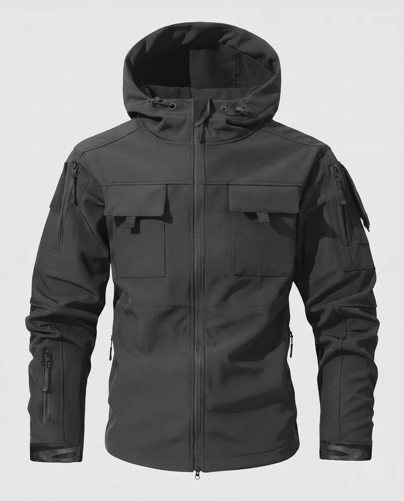 Herren Taktische Softshell-Jacke mit Kapuze, Multifunktionstaschen und Zip-Ärmeln Nord Taschen