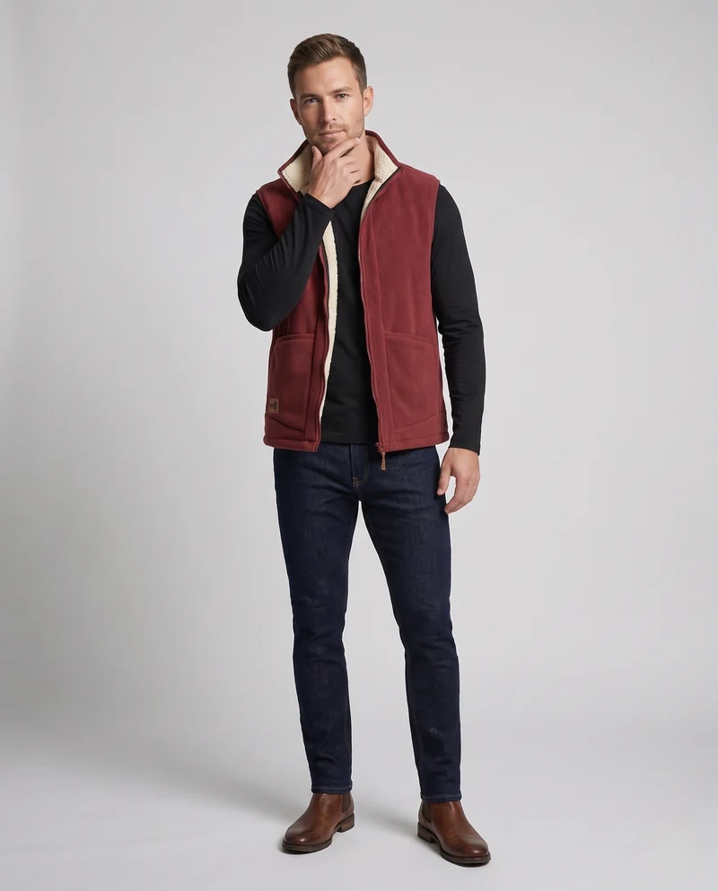 Herren Warmgefütterte Fleece‑Teddyweste mit hohem Stehkragen, kuscheligem Sherpa‑Futter und Fronttaschen Nord Taschen