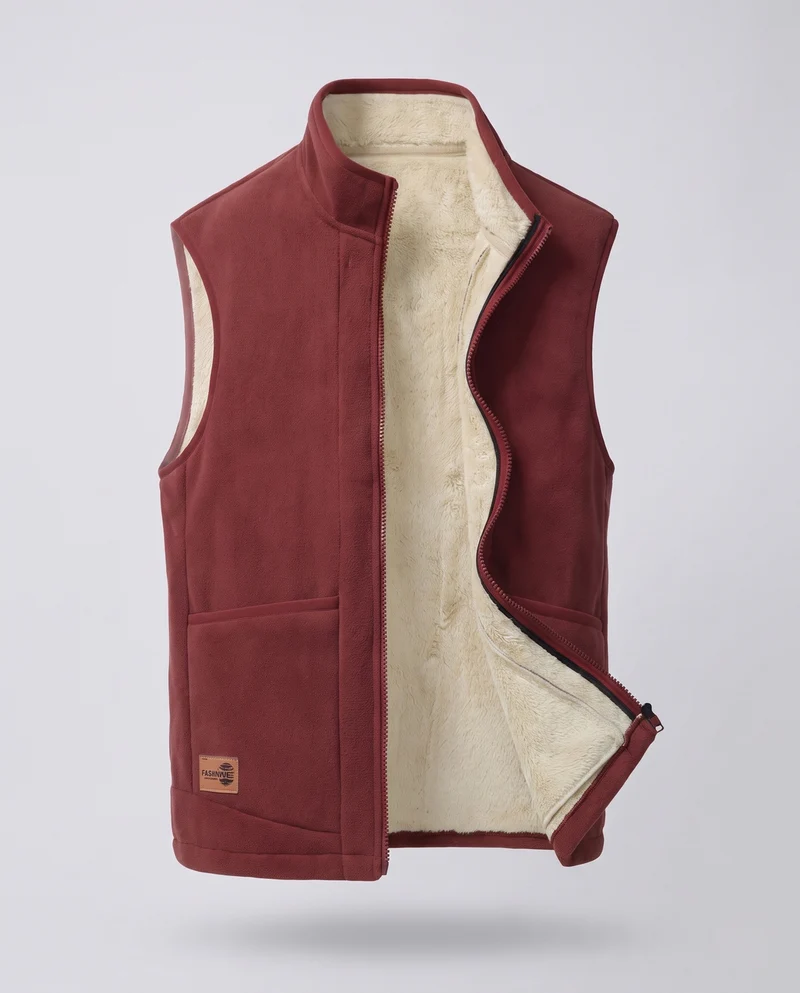 Herren Warmgefütterte Fleece‑Teddyweste mit hohem Stehkragen, kuscheligem Sherpa‑Futter und Fronttaschen Nord Taschen