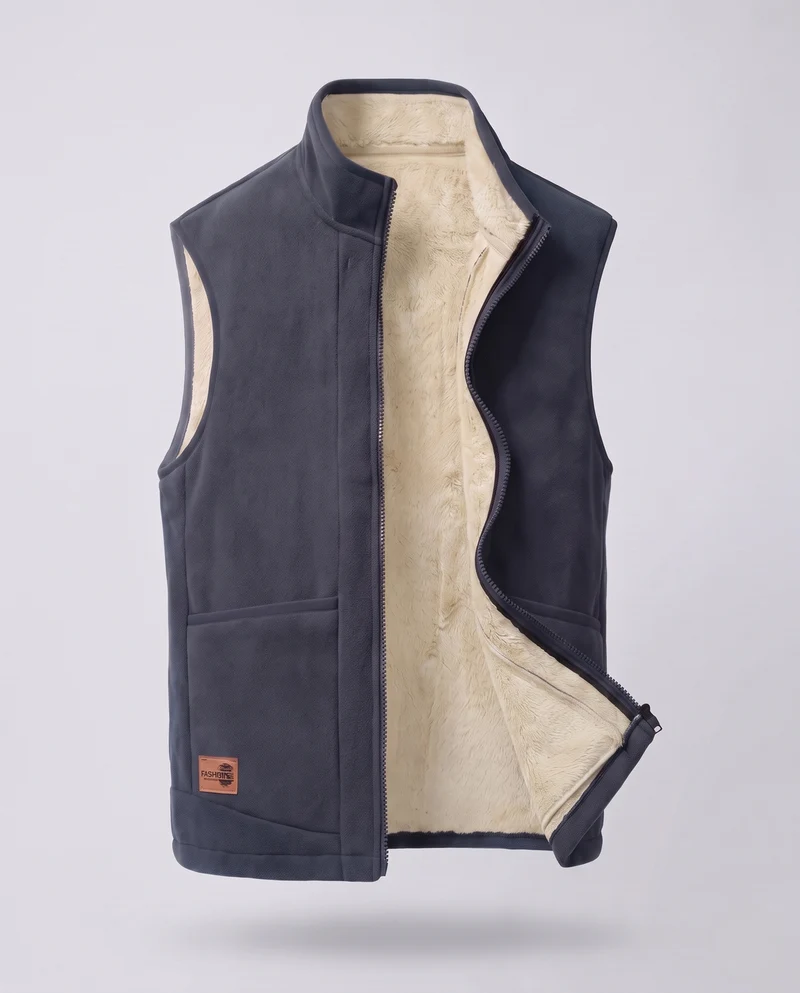 Herren Warmgefütterte Fleece‑Teddyweste mit hohem Stehkragen, kuscheligem Sherpa‑Futter und Fronttaschen Nord Taschen