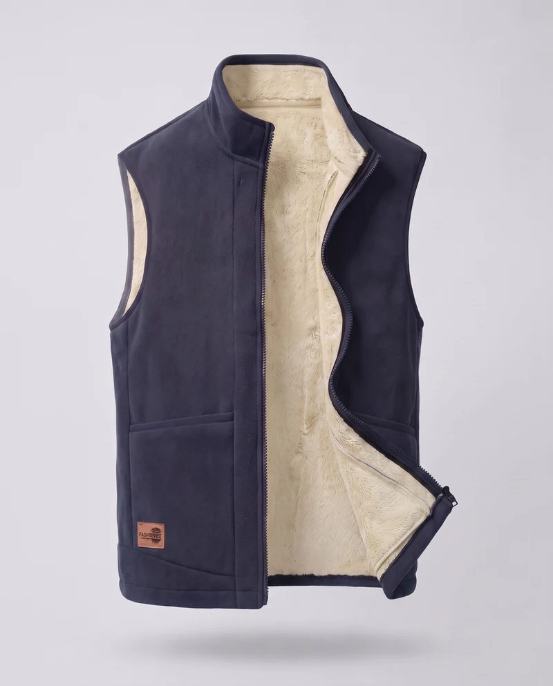 Herren Warmgefütterte Fleece‑Teddyweste mit hohem Stehkragen, kuscheligem Sherpa‑Futter und Fronttaschen Nord Taschen