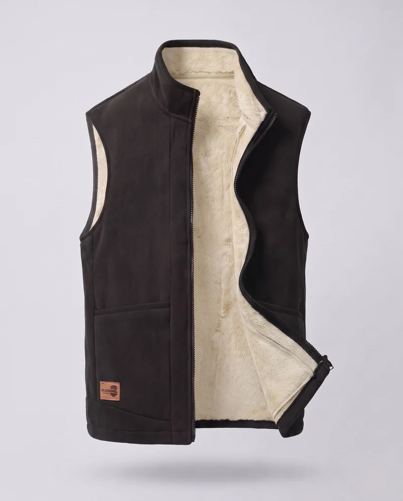 Herren Warmgefütterte Fleece‑Teddyweste mit hohem Stehkragen, kuscheligem Sherpa‑Futter und Fronttaschen Nord Taschen