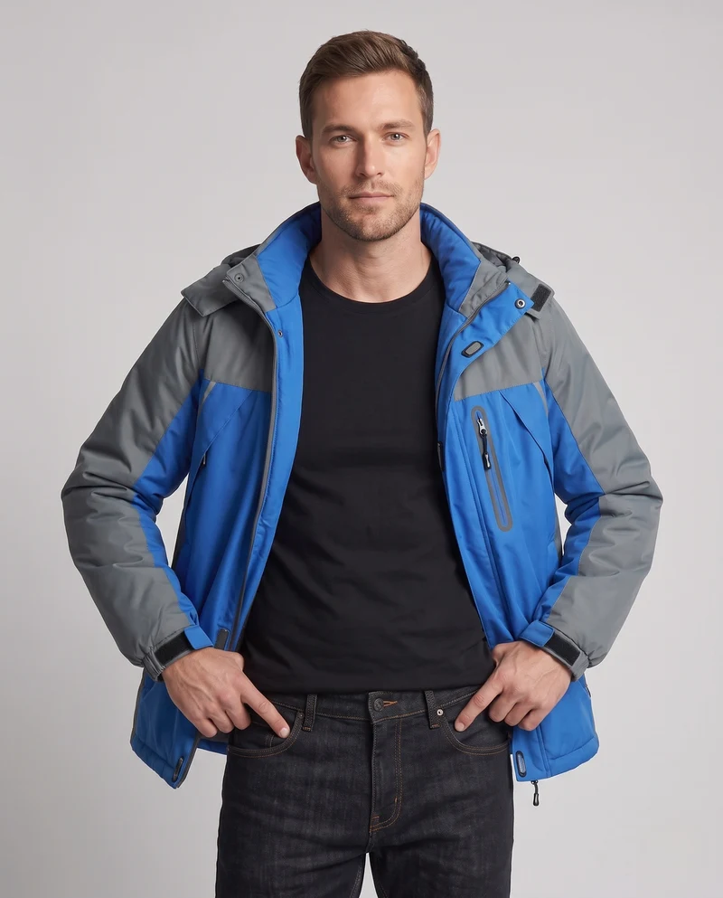 Herren wasser- und winddichte gefütterte Outdoor-Skijacke mit abnehmbarer Kapuze und Thermofutter Nord Taschen