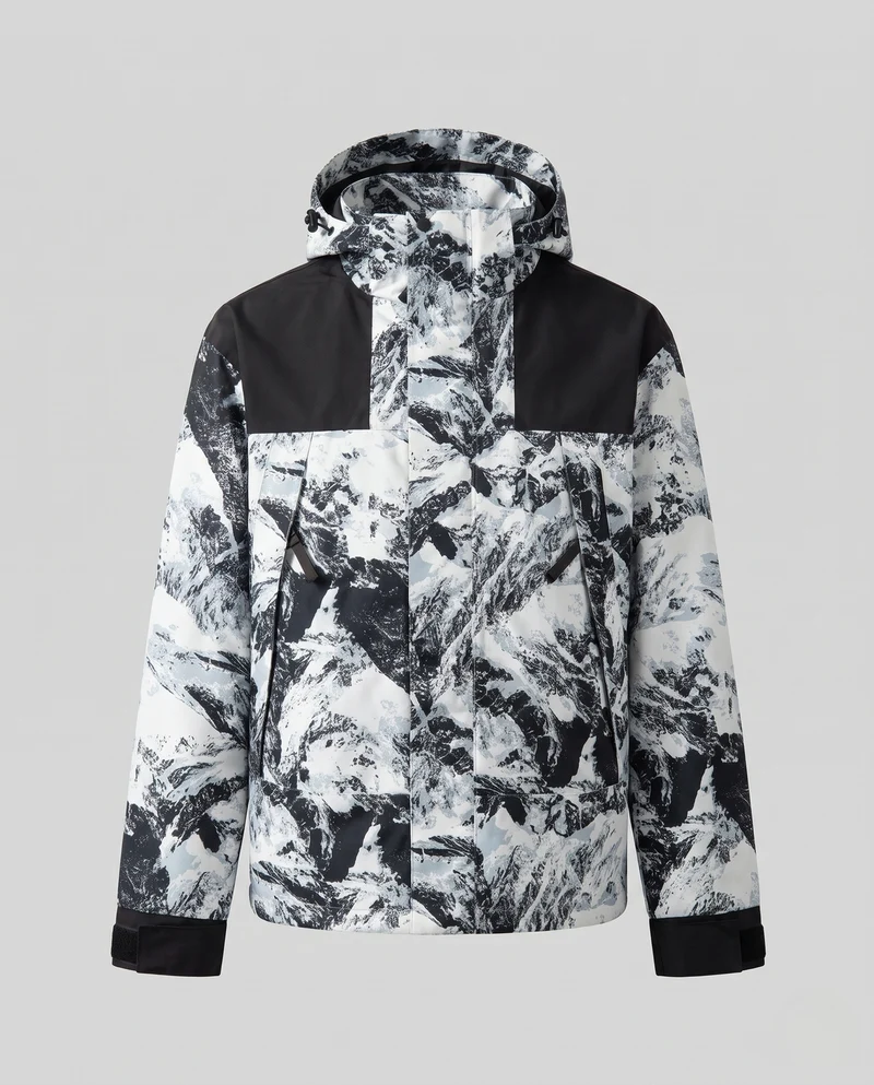 Herren Wasserdichte Ski- und Snowboardjacke mit Kapuze, Mountain-Print und Multifunktionalen Taschen Nord Taschen