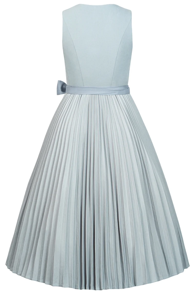 Eisblaues Plissee-Dirndl mit TENCEL™-Leinenschürze – 75 cm | LIGA DI BAVARIA