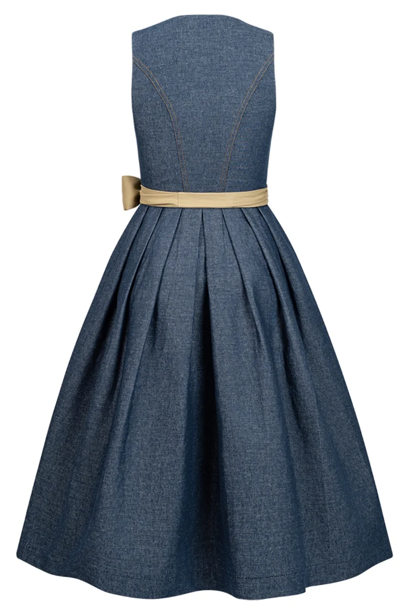 Dirndl Denim Jeans Blue mit Senfgelber TENCEL™-Schürze – 75 cm | LIGA DI BAVARIA