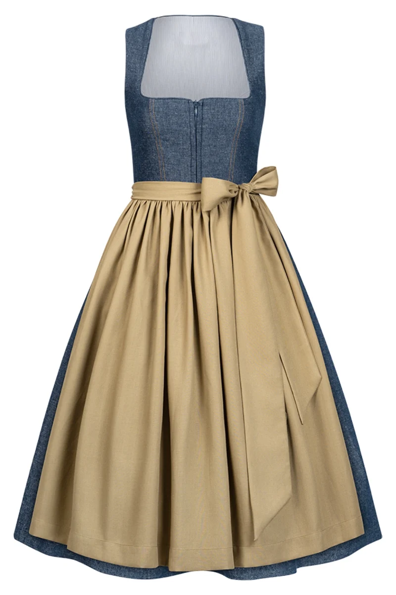 Dirndl Denim Jeans Blue mit Senfgelber TENCEL™-Schürze – 75 cm | LIGA DI BAVARIA